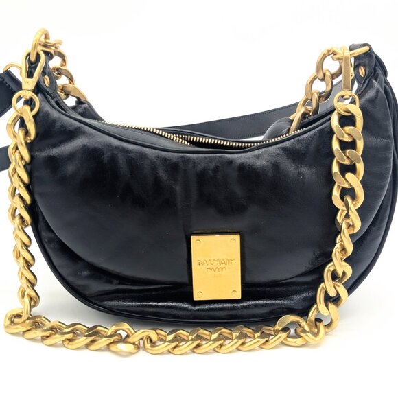 Balmain 1945 Crinkled leather Half Moon Hobo - Picture 4 of 13